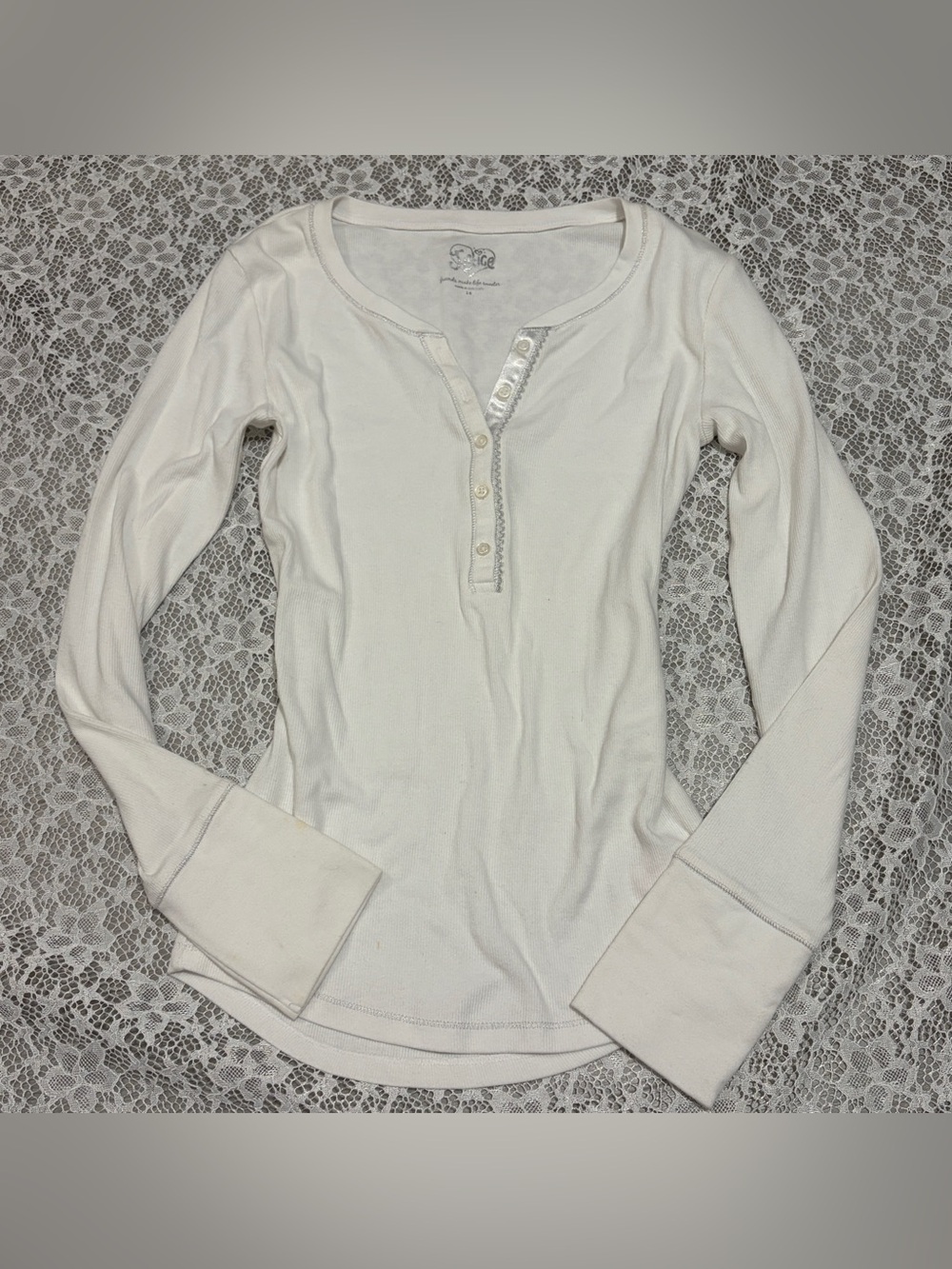 Classic Scoop Neck Henley Long-Sleeve Top - Cream